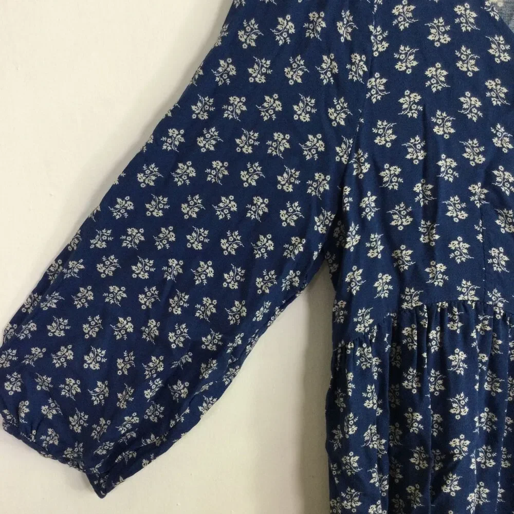 Polo Ralph Lauren Girls Floral Print Boho Dress Denim Blue White Size 14 NWT